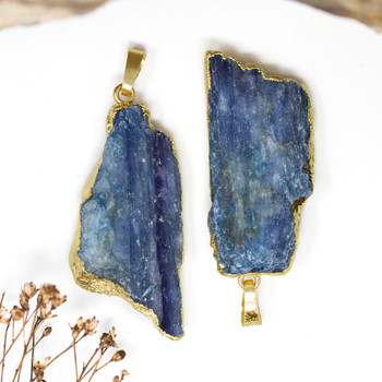 Kyanite Rough 24x38 Gold Plated Edge Pendant
