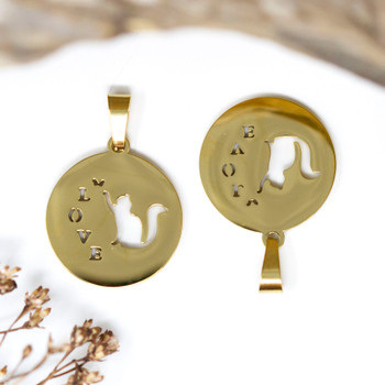 Gold Plated Stainless Steel 12mm LOVE Cat Charm