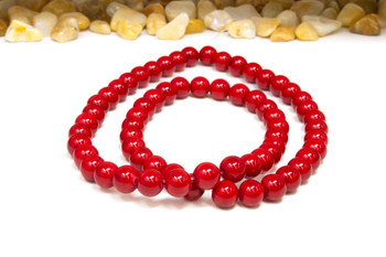 Natural Jade Polished Dyed Red 8mm Round - Opaque