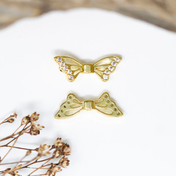 Gold Plated Micro Pave 7x18mm Butterfly Wings Bead