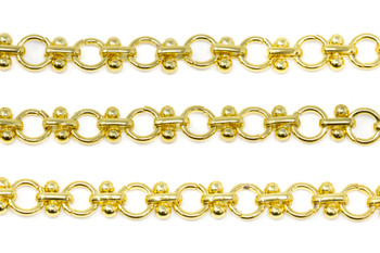 18K Gold Plated 7mm Round & 2 Bead Link Chain - Sold By 6 inches