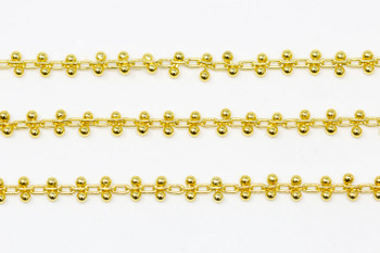 18kt Gold Plated Stainless Steel 3x1.5mm Oval with 2 Beads Link Chain - Sold By 6 Inches