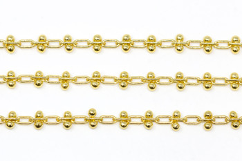 18kt Gold Plated Stainless Steel 4x2mm Oval with 2 Beads Link Chain - Sold By 6 Inches