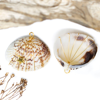 Clam Shell 33x28mm Wrapped with Gold Star Pendant