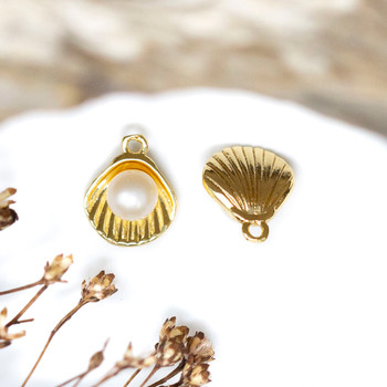 Gold Plated 7x8mm Shell with Pearl Charm