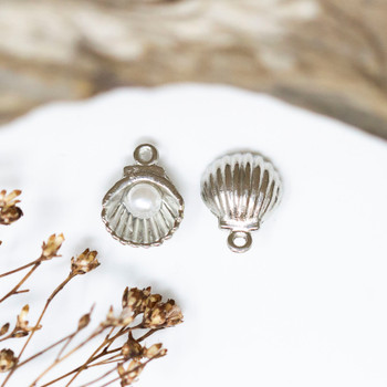 Silver Plated 12x9mm Shell with Pearl Charm