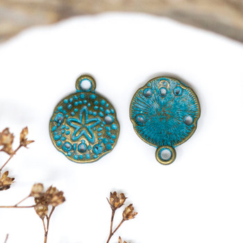 Teal Patina Antique Brass Plated Alloy 12mm Sand Dollar Charm