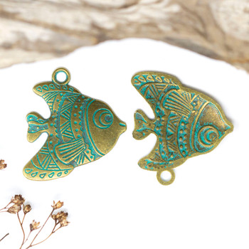 Green Patina Antique Brass Plated Alloy 33x29mm Fish Pendant