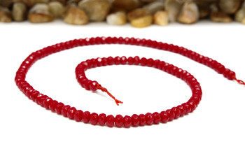 Jade Polished 3x4mm Dyed Red Faceted Rondelle