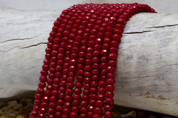 Jade Polished 4x6mm Dyed Cherry Red Faceted Rondelle