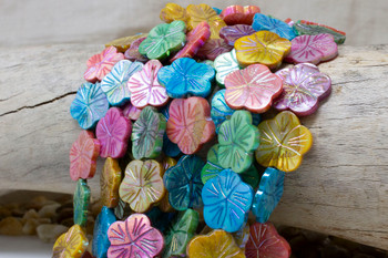 Natural Shell Dyed Multi Colored 19mm AB Polished Flower