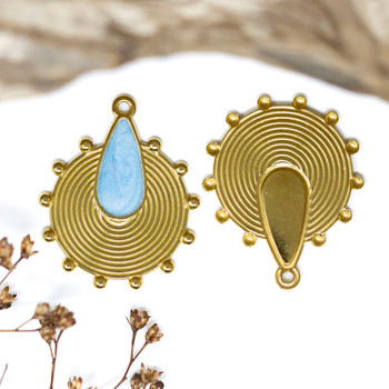 Gold Plated Stainless Steel 28x23mm Blue Enamel Drop Pendant