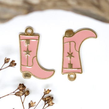 Gold Plated Enamel 26x16mm Pink Cowboy Boot Charm