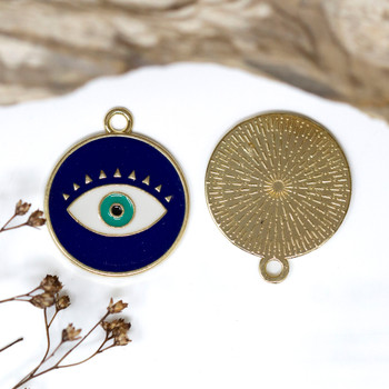Gold Plated Enamel 24mm Navy Blue Evil Eye Charm
