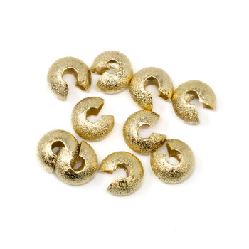 Light Gold Plated 5mm Textured  Crimp Covers - 10 Pieces
