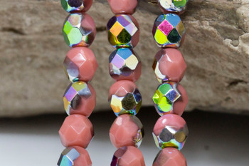 Fire Polish 6mm Faceted Round - Opaque Pink Vitral