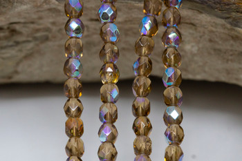 Fire Polish 4mm Faceted Round - Smoky Topaz AB