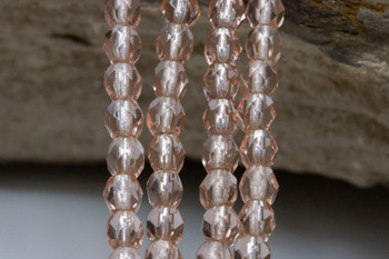 Fire Polish 4mm Faceted Round - Rosaline / Silver Lined
