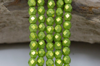 Fire Polish 4mm Faceted Round - Saturated Metallic Lime Punch