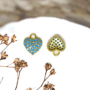 Gold Plated Micro Pave 8mm Blue Heart Charm