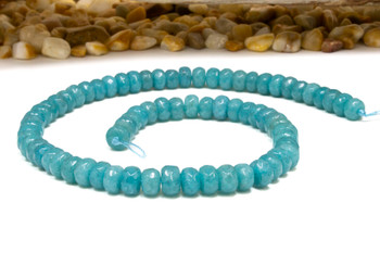 Jade Polished 5x8mm Faceted Rondelle - Dyed Teal