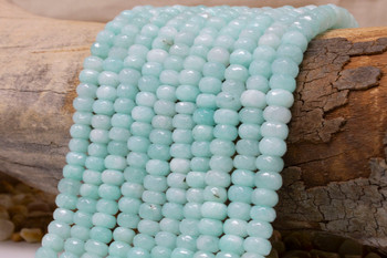 Jade Polished 5x8mm Faceted Rondelle - Dyed Aqua