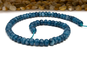 Jade Polished 5x8mm Faceted Rondelle - Dyed Dark Blue Teal