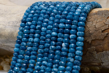 Jade Polished 5x8mm Faceted Rondelle - Dyed Dark Blue Teal