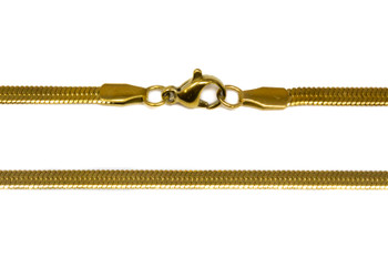 Gold Plated Stainless Steel 3mm Flat Snake Chain 17.7" Finished Necklace