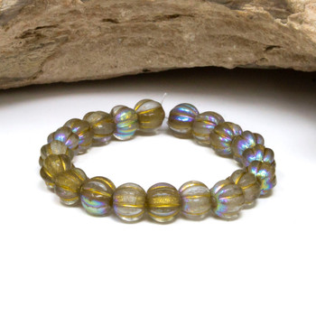 Czech Glass 8mm Large Hole Melon Beads - Transparent Glass with Silver Finish and Gold Wash