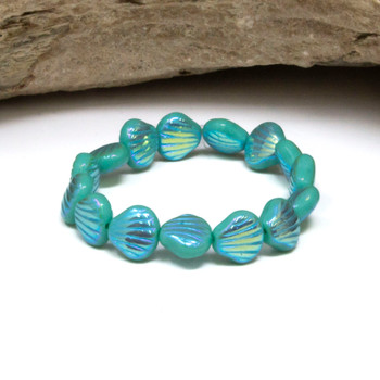 Czech Glass 9mm Small Shell - Sea Green with AB Finish