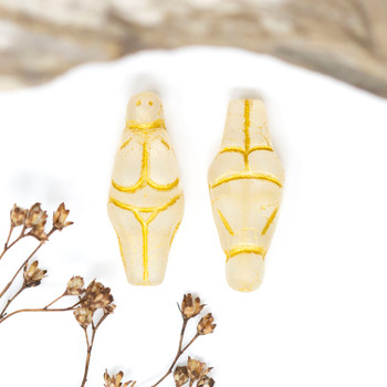 Czech Glass 25x10mm Goddess - Crystal Transparent Matte with Yellow Gold Wash