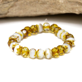 Czech Glass 7x5mm Faceted Rondelle Beads - White Crystal Mix Opaline Transparent with Picasso Finish