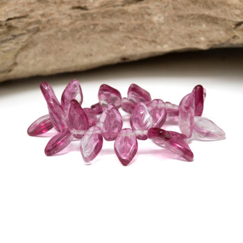 Czech Glass 10x6mm Small Leaves - Fuchsia Crystal Transparent Mix