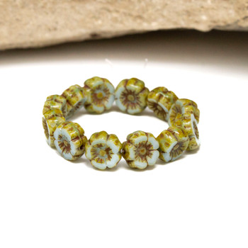 Czech Glass 7mm Hibiscus Flower Beads - Sky Blue Silk with Picasso Finish