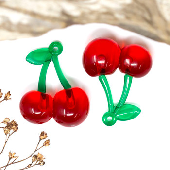 Red Cherries Transparent Resin 33x26mm Pendant