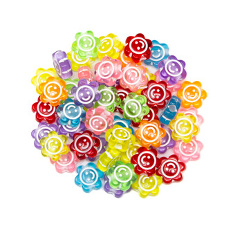 Acrylic Smiley Face Flower 10x4mm Beads - Transparent Mix - Package of 50