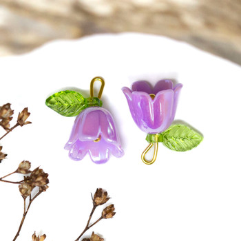 Bell Flower with Resin Leaf 14x10mm Lilac