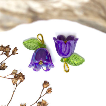 Bell Flower with Resin Leaf 14x10mm Purple