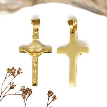 Gold Plated Stainless Steel 30x17mm Crucifix Pendant