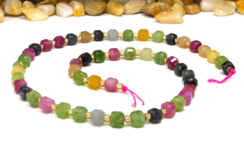 Jade Polished 6mm Tourmaline Color Faceted Cube