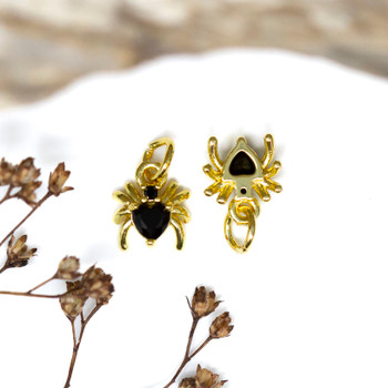 Gold Plated Micro Pave 9x8mm Black Spider Charm