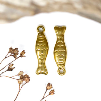 Gold Plated Stainless Steel 6x23mm Sardine Fish Charm