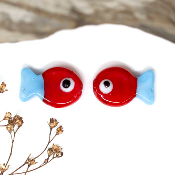 Lampwork Glass 13x20mm Handmade Fish with Eye Bead Red & Blue