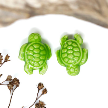 Ceramic 15x19mm Green Turtle Bead