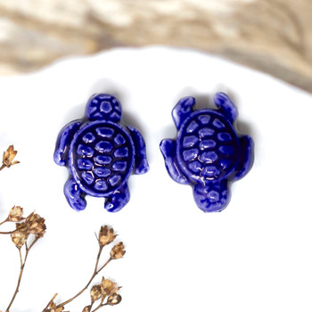 Ceramic 15x19mm Royal Blue Turtle Bead