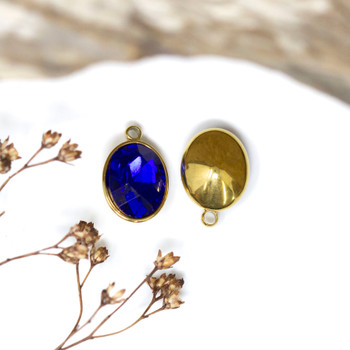 Gold Plated 9x13mm Royal Blue Oval Glass Rhinestone