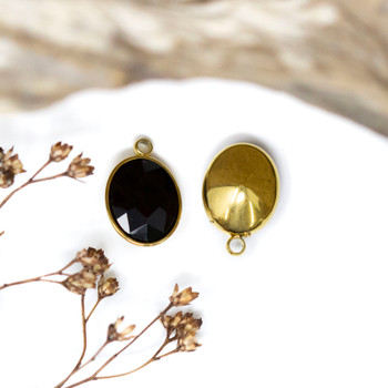 Gold Plated 9x13mm Black Oval Glass Rhinestone