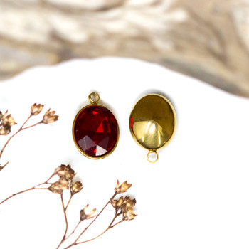 Gold Plated 9x13mm Red Oval Glass Rhinestone