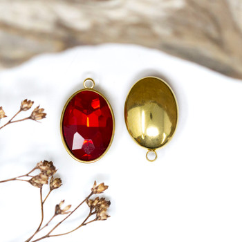 Gold Plated 11x17mm Red Oval Glass Rhinestone